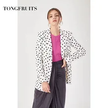 Autumn Work Suit Ol Single Button Blazer Coat Black And White Dot Printed Notched Jacket High Street Party Women's Suit Cloth