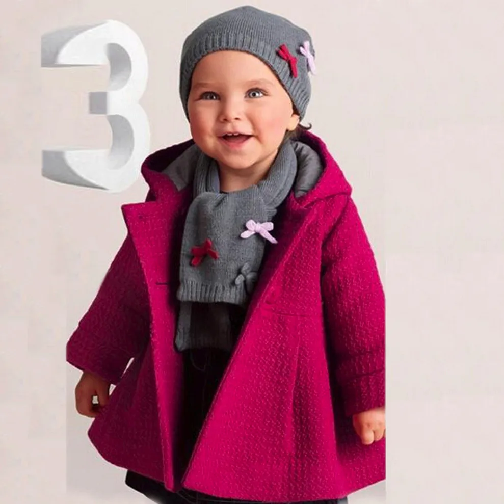 Fashion Baby Toddler Girl Autumn Winter Hot Pink Hoodded Overcoat Cloak