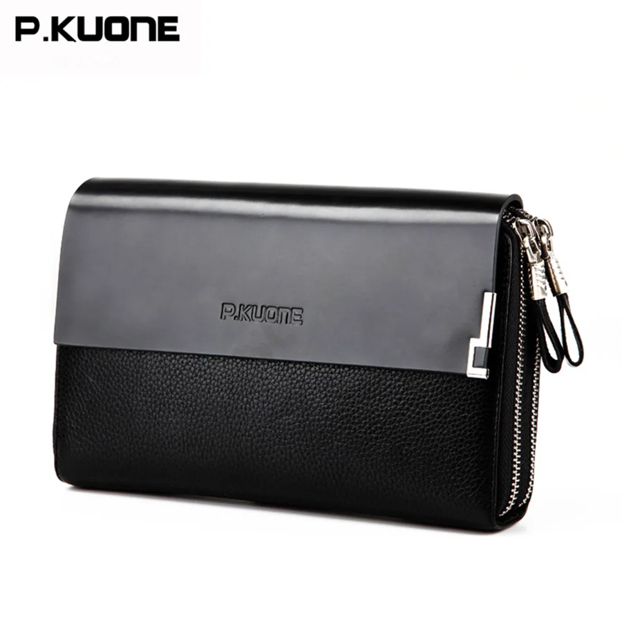 

Double Zipper Famous Brand Men Wallets Genuine Leather Clutch Bag Men Cowhide Leather Purses Large Capacity Carteira Masculina