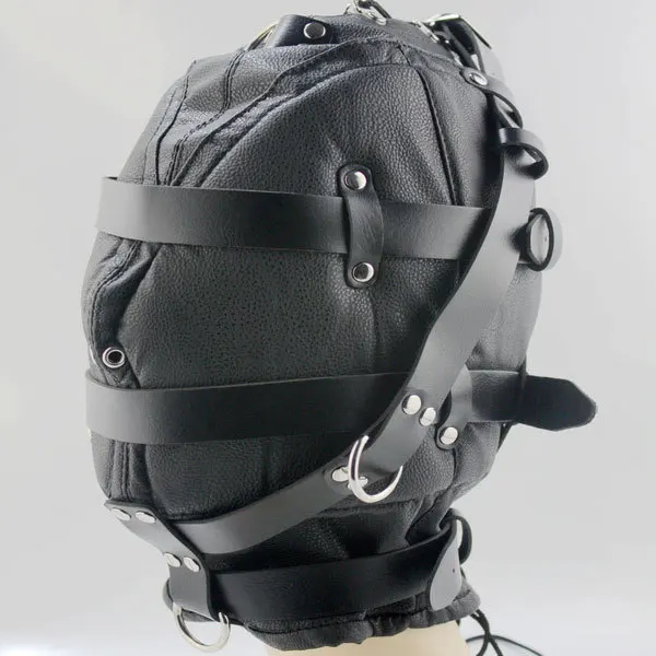 

Thickening high quality leather full closed wigs face mask fully enclosed lockable blindages headmask head hood for adult games