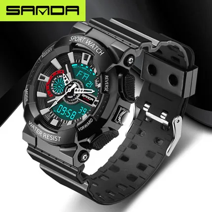 SANDA Брендовые женские модные часы мужские спортивные часы мужские водонепроницаемые аналоговые кварцевые цифровые электронные часы Relogio Masculino - Цвет: black
