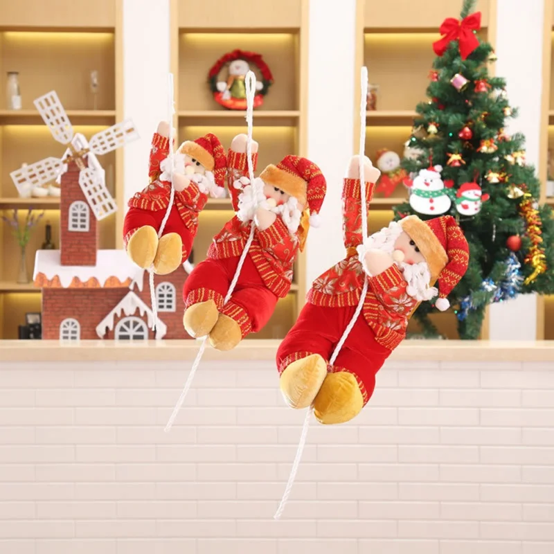 1PC Christmas Cloth Doll Pendant Christmas Trees Hanging Home Party Decoration Xmas Santa Claus Climbing On Rope Ladder