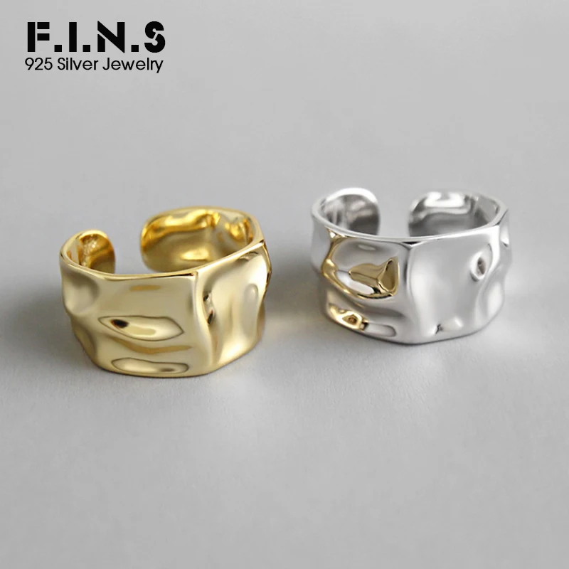 Comprar F.I.N.S 925 anillos de plata esterlina Irregular para mujeres gran superficie cóncava estilo Ins moda joyería fina anillo abierto de oro 2019