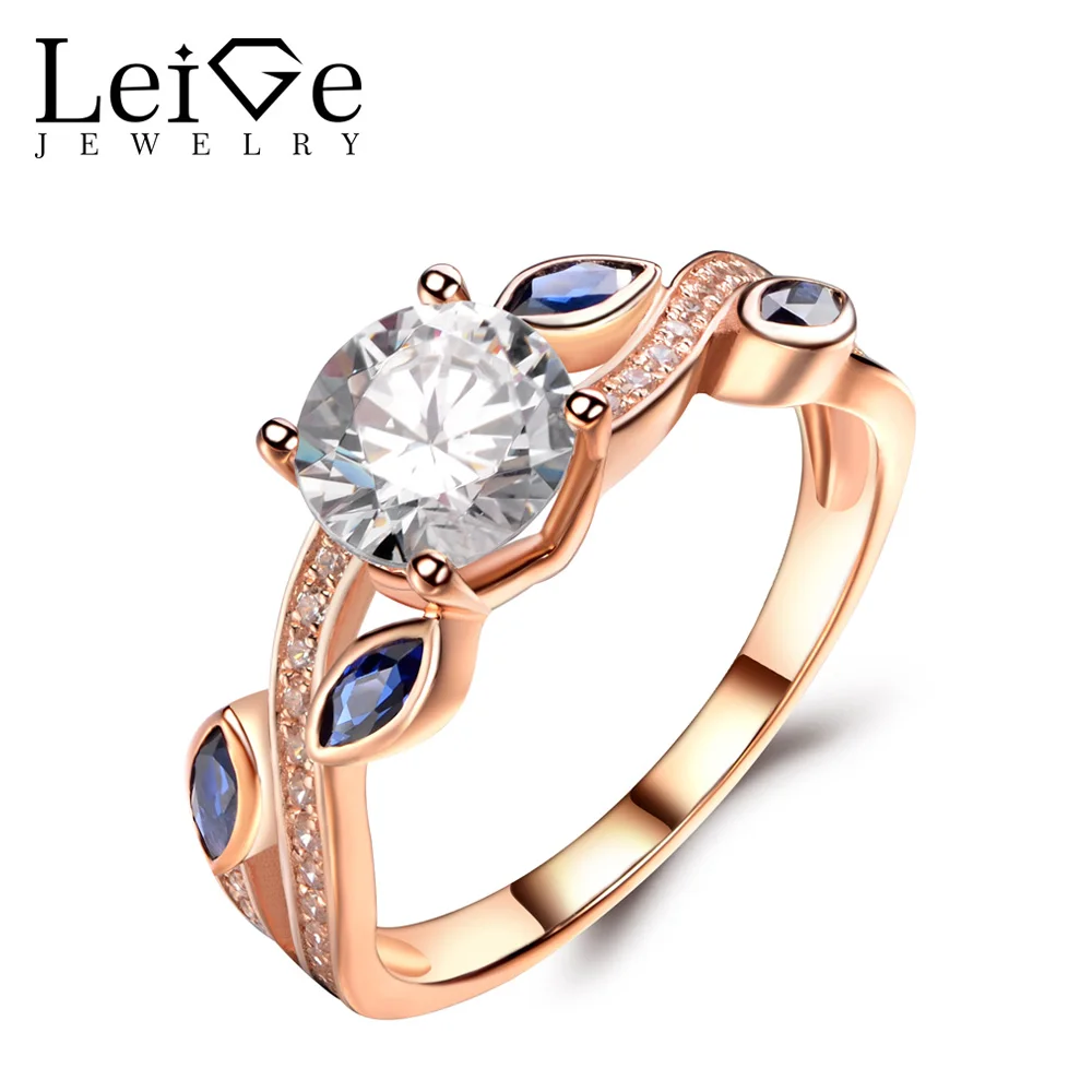 Leige Jewelry Moissanite Rings Rose Gold Wedding Engagement Leaf Rings for Women Round Cut Gemstone Delicate Fine Jewelry