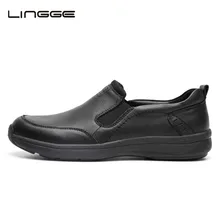 LINGGE Men Casual Shoes 100% Real Leather Slip-on Lightweight Fashion Formal Wear New 2017 Mens Flats #5733-2