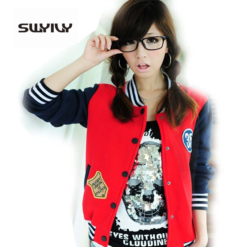 Women Baseball Uniform Casual Hoody Spring Female Sweatshirt Cotton Red Blue Jacket Casacos De Beisebol Mulheres