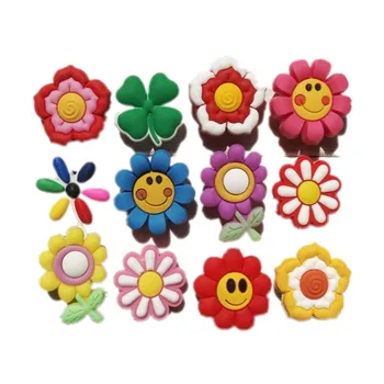 

50PCS Cute Small Flowers Smile Face PVC Shoe Charms Fit Bracelets Croc Jibz Shoes Accessories Ornamnts Kids Party Gifts