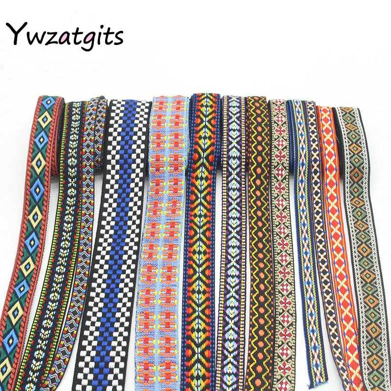 

ywzatgits 1yard/lot Ethnic Embroidered Jacquard Ribbons Trim DIY For Decoration Handcraft Apparel Sewing Headwear YQ0701