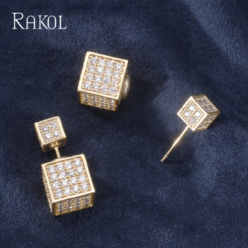 RAKOL модный тонкий кубический циркон с огранкой двусторонние квадратные чехлы на подушку Свадебные корейские серьги-гвоздики для женщин вечерние ювелирные изделия