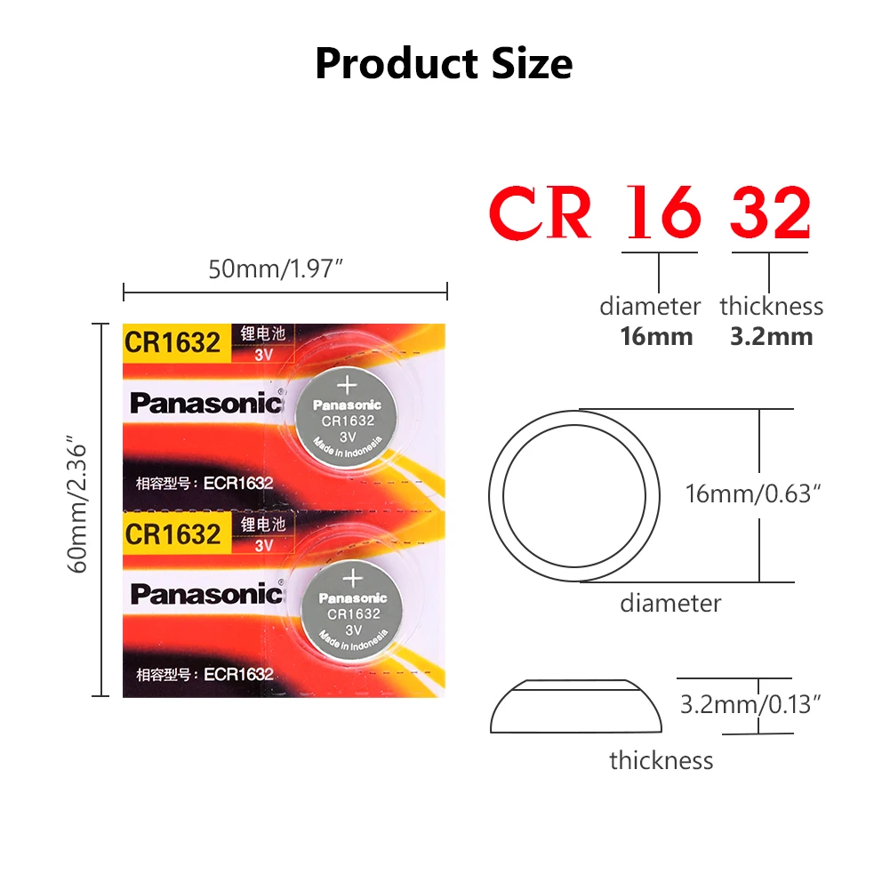 2 шт./мешок CR1632 батарея таблеточного типа BR1632 ECR1632 DL1632 KCR1632 LM1632 KL16322 для часы электронные игрушки дистанционного управления(Китай