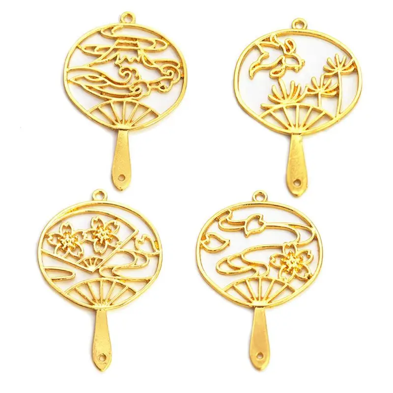 

4Pcs Mt Fuji Style Fans Frame Open Bezel Setting UV Resin Craft Jewelry Making DIY Different style