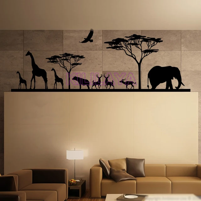 African Savannah and Animals Natural Vinyl Wall Decals Wall Stickers