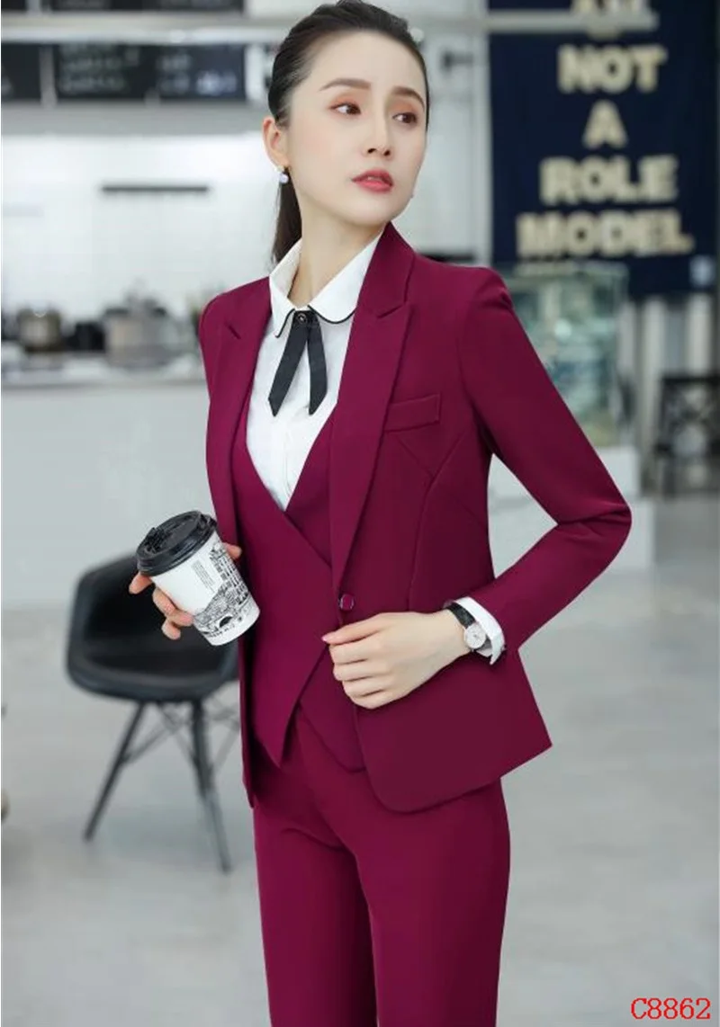 Formal 3 Piece Set Women Business Suits With Jackets Coat and Pants and Vest Coat & Waistcoat Ladies Uniform Styles Pantsuits