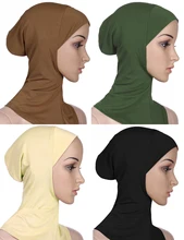 4 Pcs Solid Color Muslim Mini Hijab Caps Islamic Scarf