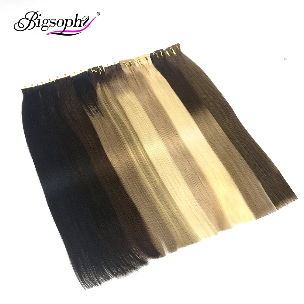 Bigsophy Straight Tape In Human Hair Extensions Human Hair Skin Weft Human Remy Hair PU Tape On Hair Extensions 14