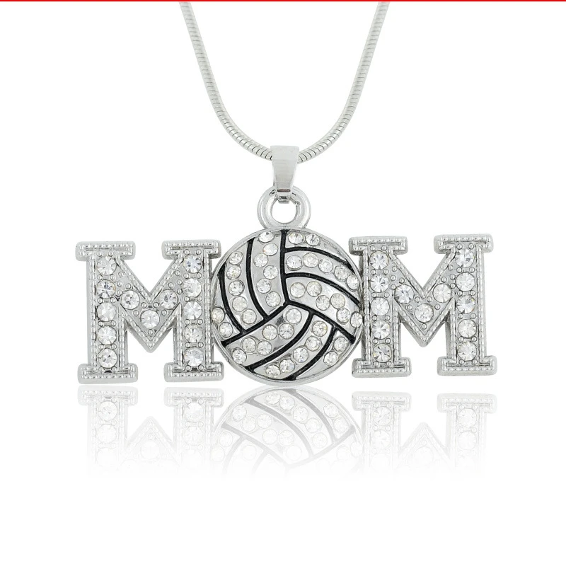 Youth Necklace Rhinestone Volleyball MOM Pendant Sports Fashion