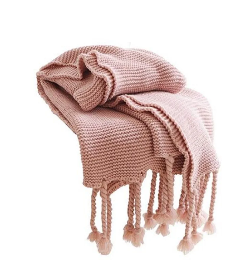 Cozy Chunky Knit Decorative Throw Blanket with Braided Fringe All