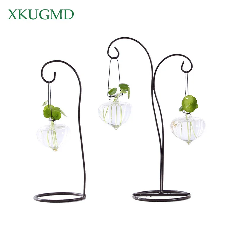 1Pc Black Color Handmade Vase Heart Shape Iron Stand Simple Stylish Hanging Glass Plant Flower Pot DIY Wedding Garden Decor | Дом и сад