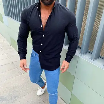 

Men Summer Cotton Linen Slim Fit Long Sleeve Shirt Casual Solid Comfortable Beach Holiday Tops Shirts Blouse Clothes 2019 New
