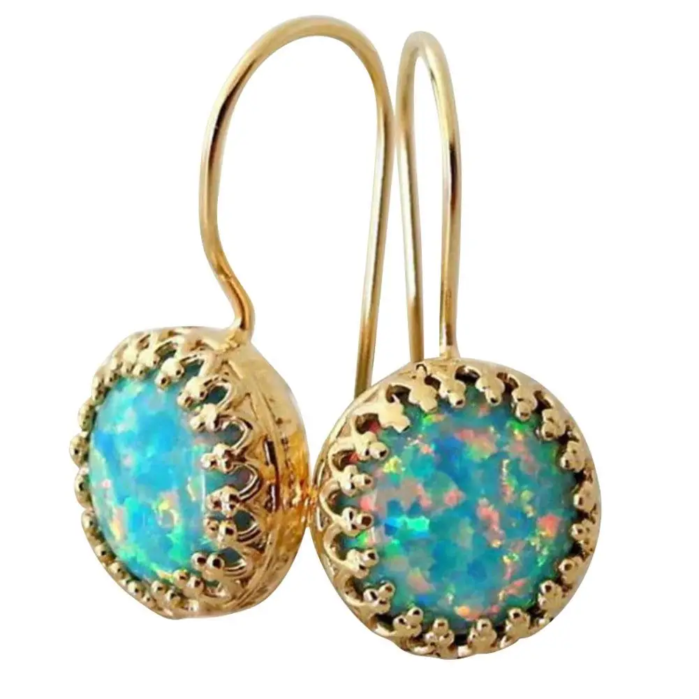 

Women Vintage Multicolor Round Faux Opal Carved Dangle Hook Earrings Jewelry