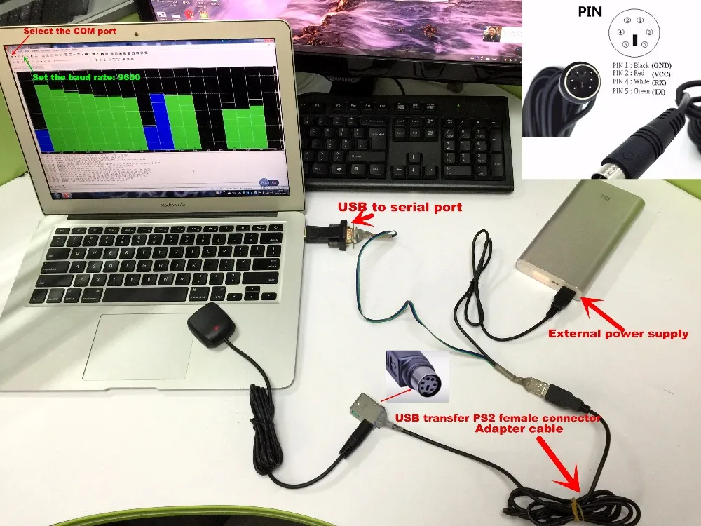 PS2 GN200G RECEIVER Test connection (RS232 protocol)