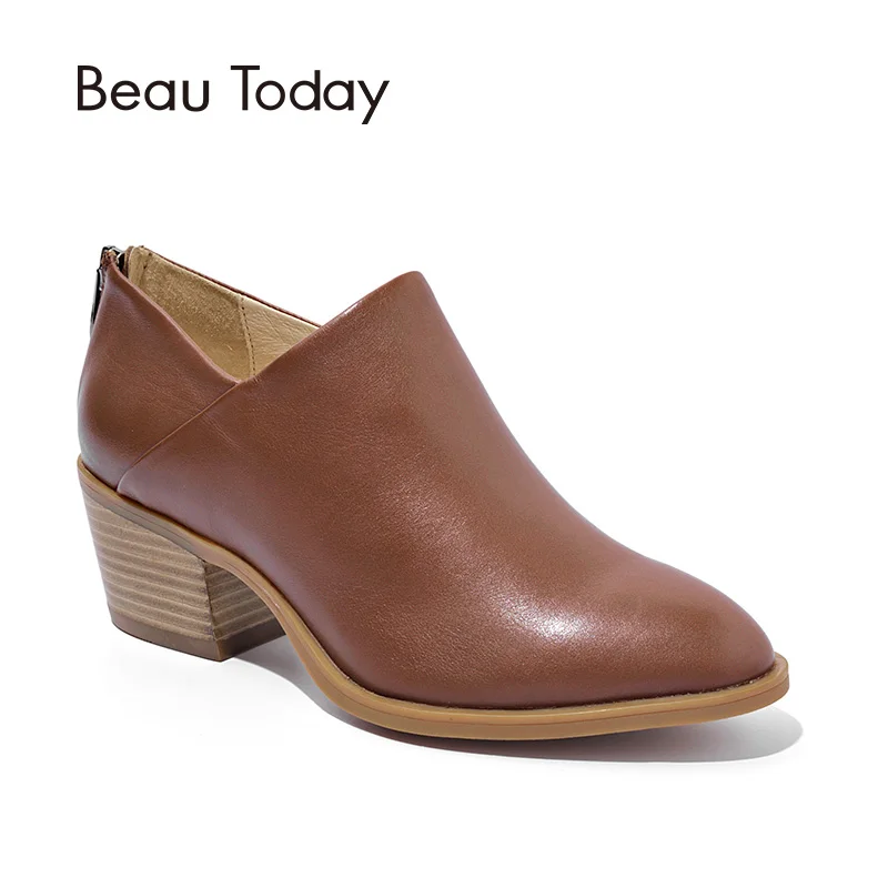 

BeauToday Women Ankle Boots Brand Top Quality Calf Leather Zipper Pointed Toe Spring Autumn Lady Boots Handmade Shoes 03316