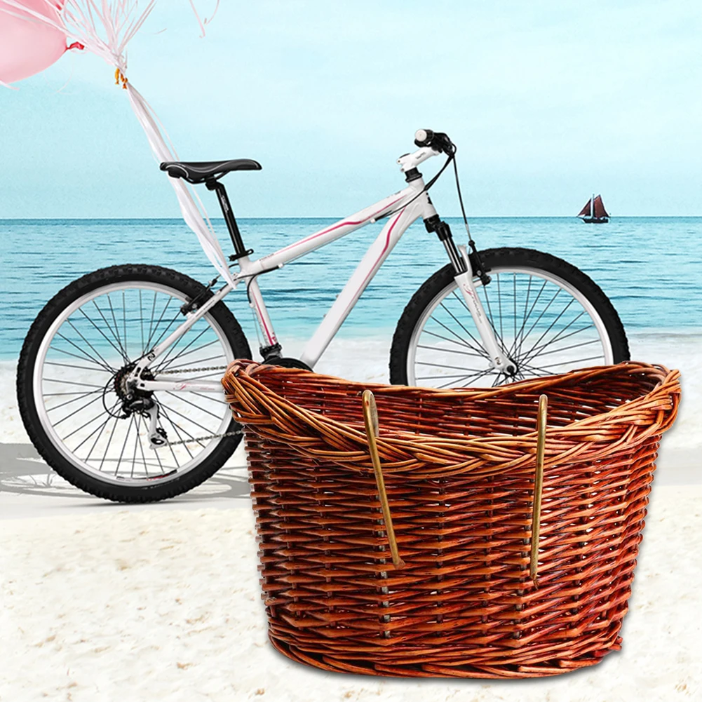 Perfect New Classic Style Rustic Bike Bicycle Basket Willow Straps Bike Cycling Natural Classic Durable Strong Wicker Manual Basket 6