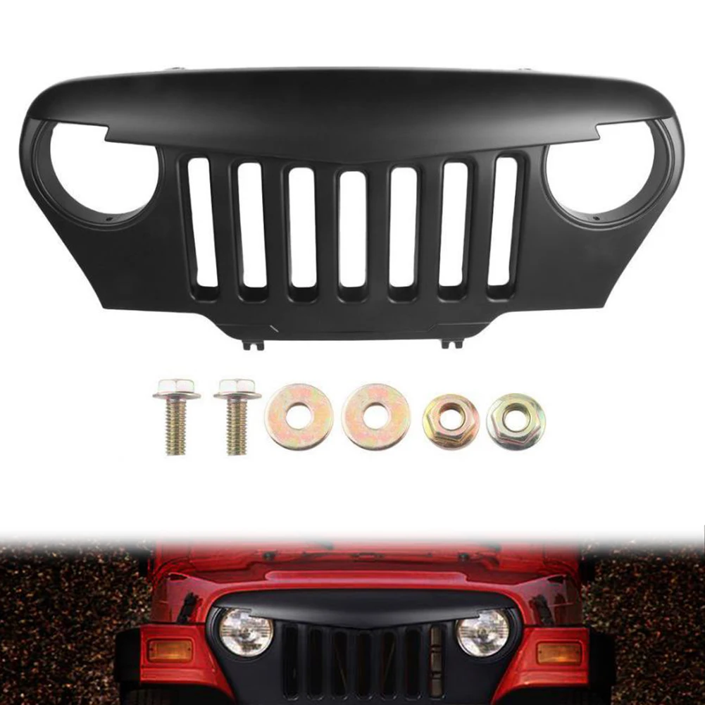 Для Jeep Wrangler TJ передний бампер решетка гриль 1997 1998 1999 2000 2001 2002 2003 2004 2005 2006 матовый черный