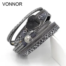 Женские Ювелирные изделия, кожаные браслеты, 2 круга, длинный Браслет, сверкающая веревка, цепочка, браслеты с кристаллами, подарок, женские аксессуары