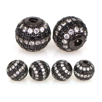 

10mm Best Quality Brass Double Style White & Black Cubic Zirconia Round Spacer Beads for DIY Jewelry Findings, Mixed Color