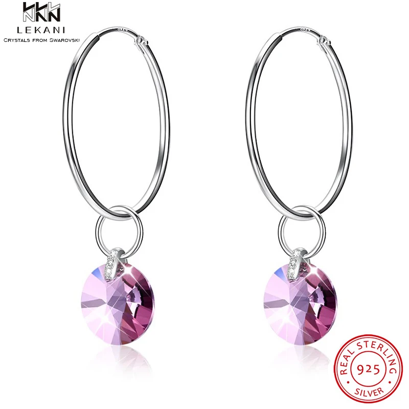 

LEKANI Crystals From Swarovski Drop Earring 925 Circle Fashion Crystal Drop Earrings Girl Romantic Red Crystal Jewelry Gift