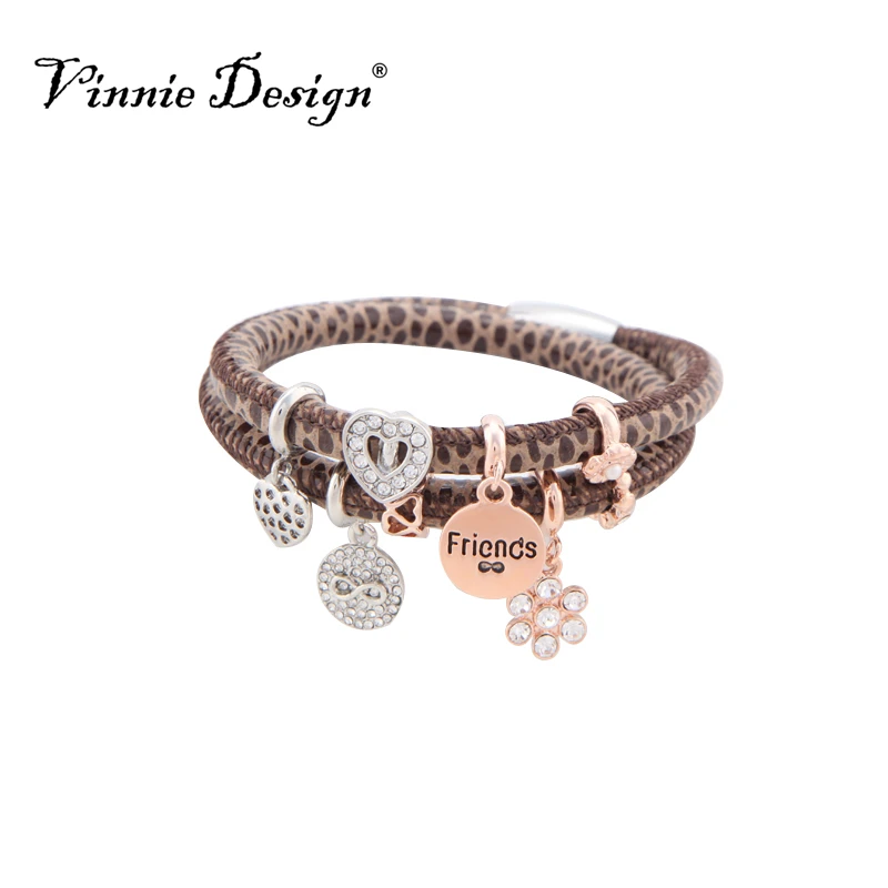 Vinnie Design Jewelry Endless Leather Bracelet with 8pcs Charms 40cm