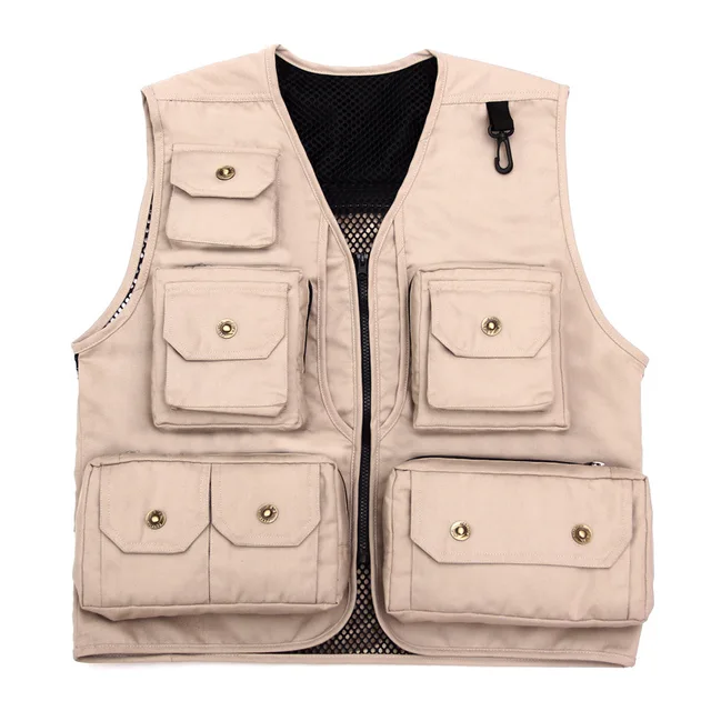 Canvas Photographer Vest Beige, Multi-Pocket