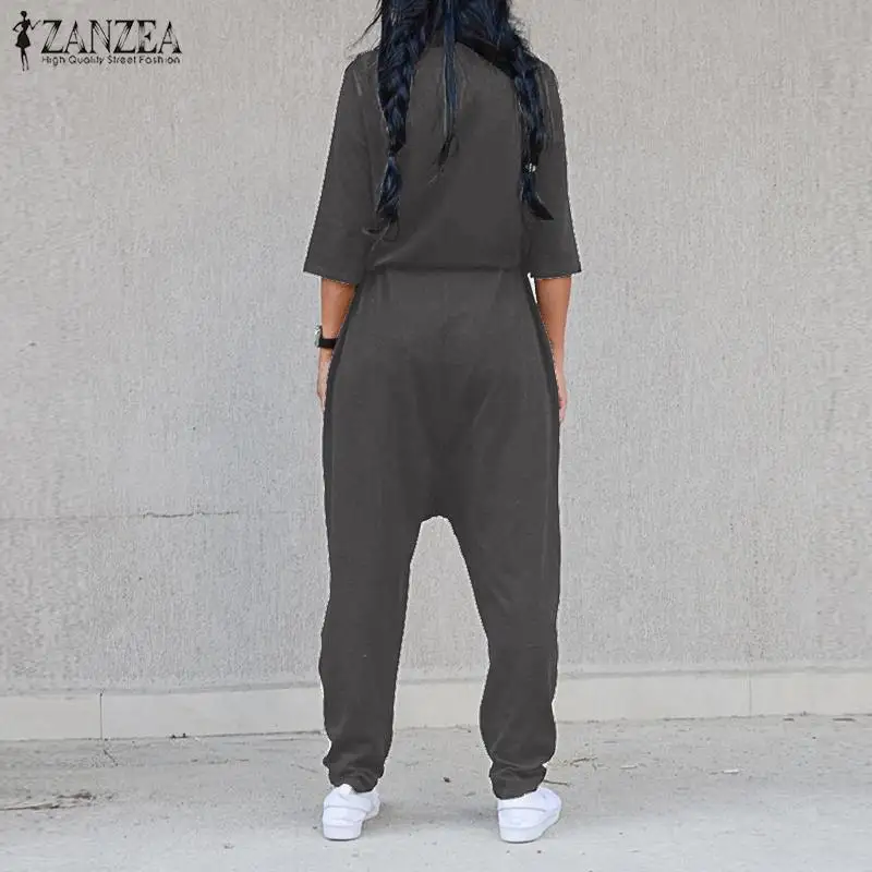 Осенний комбинезон, женские комбинезоны,, ZANZEA, Ретро стиль, воротник-хомут, половина рукава, комбинезоны, Осенние, одноцветные комбинезоны, Combinaison Femme