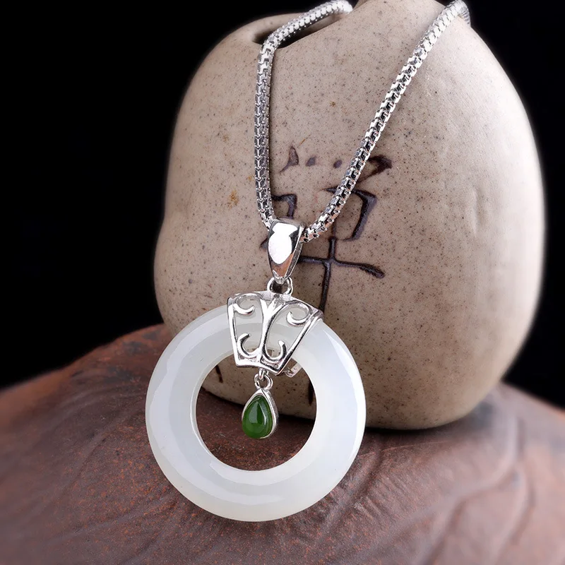 100 925 Sterling Silver Necklaces Pendants Natural Round Jade Pendants