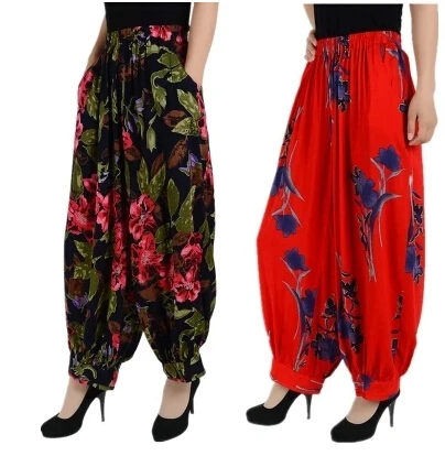 

Spring and Autumn Women's Cotton Linen Wide Leg Loose Long Bloomers National Wind Floral Print Casual Straight Trousers