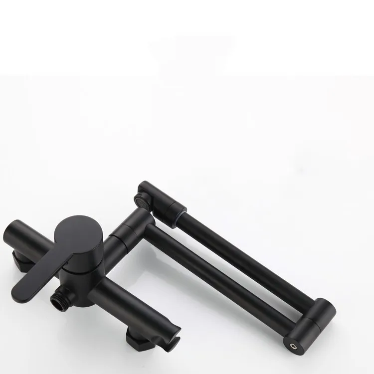  Wall mounted brass kitchen sink faucet Black Multifunctional kitchen mixer faucet with brass handhe