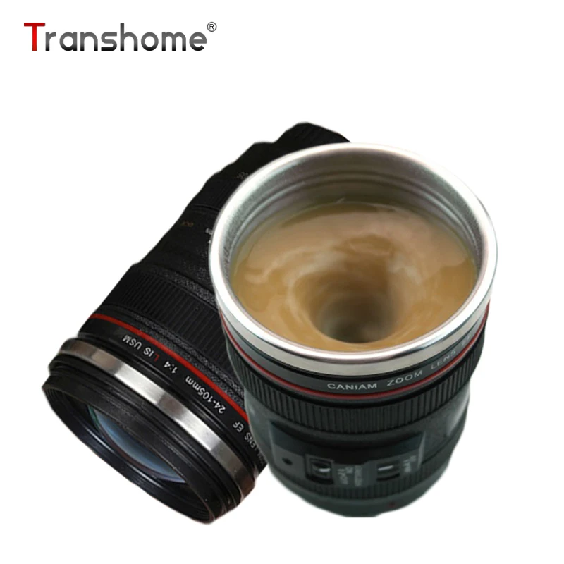 Transhome Self Stirring Mug 300ml Camera Lens Mugs Creative Camera Lens Shape Self Stirring Coffee Cups