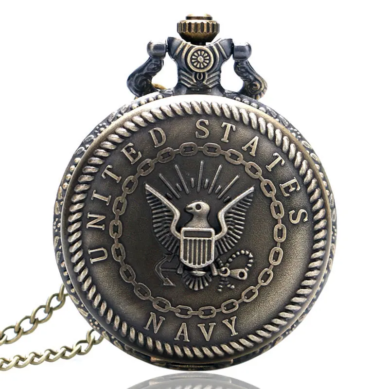 Бронза Винтаж Awesome 3D ВМС США символ кварцевые карманные часы Для мужчин Для женщин Цепочки и ожерелья кулон с цепочкой подарки на день