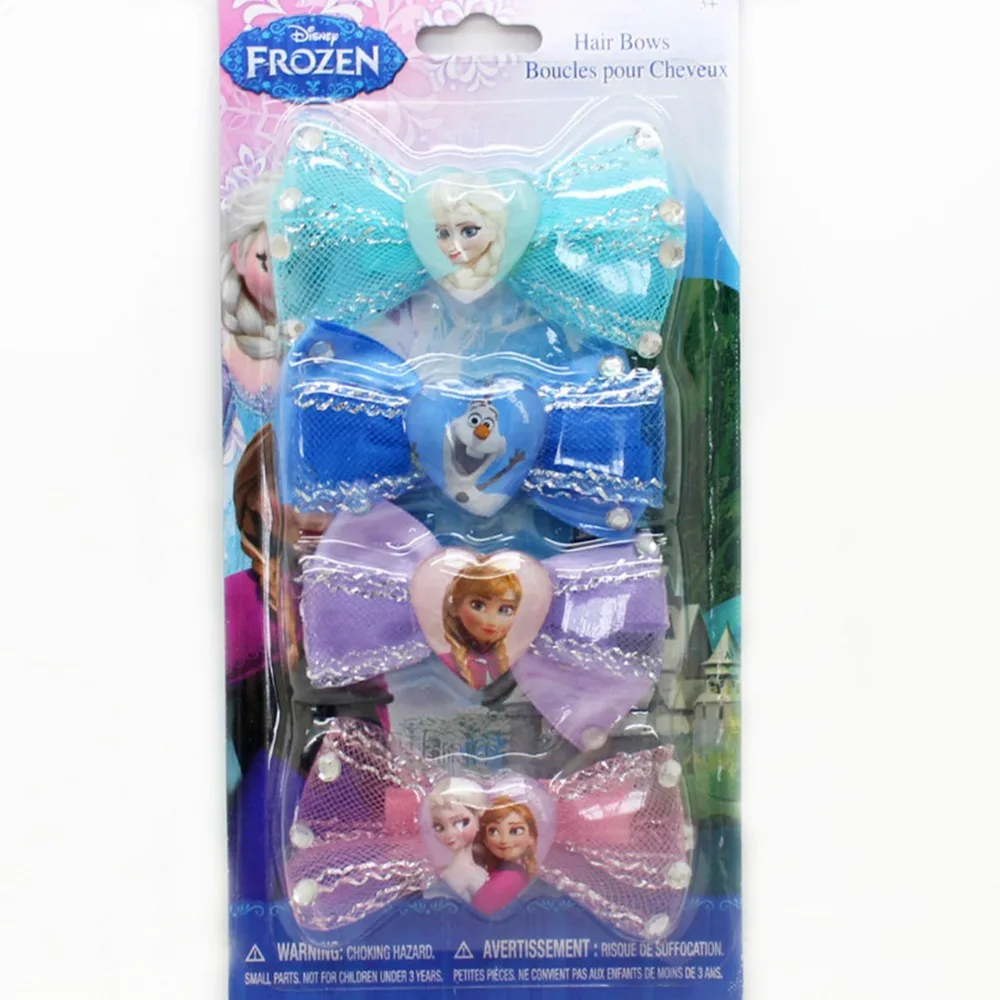 

4pcs Disney cartoon Frozen children hair clip doll accessories Elsa hair pin bow headwear girl birthday gift princess head clip
