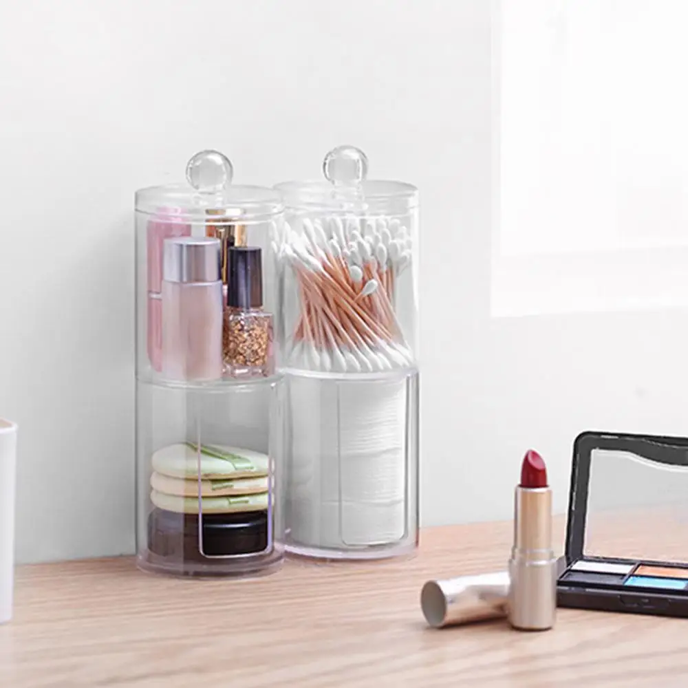 New Transparent Acrylic Box Cosmetic Makeup Organizer Bathroom Storage Box Plastic Container Cotton Swabs Cotton Pad Holder
