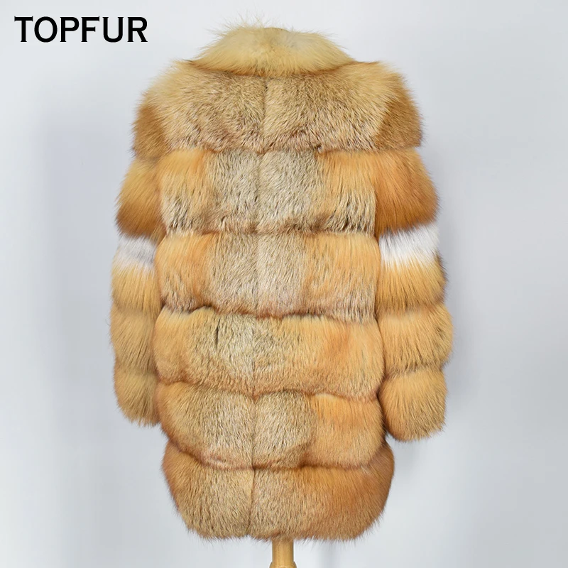 TOPFUR Новая роскошная зимняя женская шуба из натурального меха, Женская Толстая меховая кожаная куртка с воротником, натуральный золотой красный Лисий мех, шуба, верхняя одежда