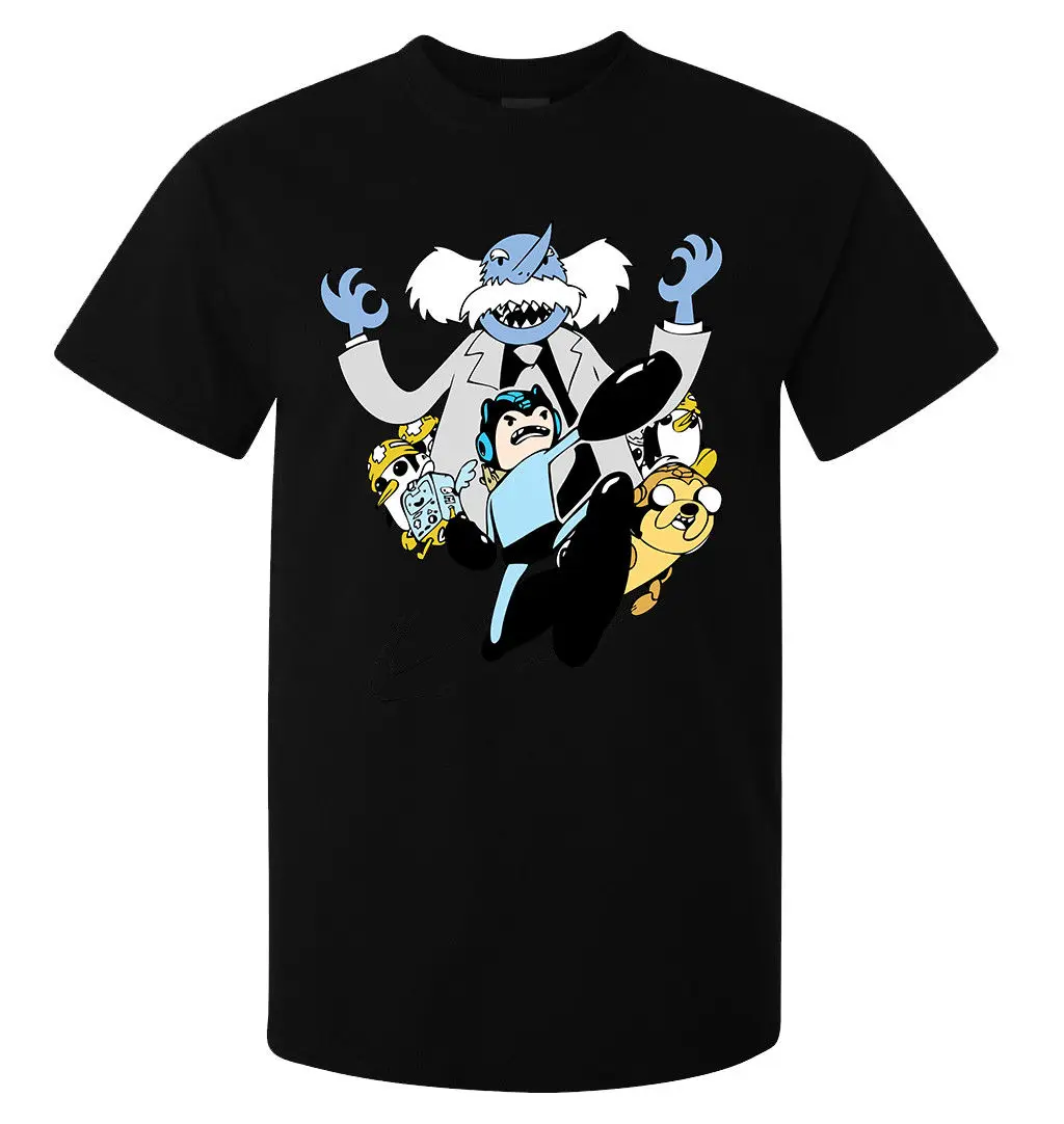 Adventure Time And Megaman Mashup Art men's (woman's available) t shirt black Cartoon men Unisex New Fashion tshirt | Мужская