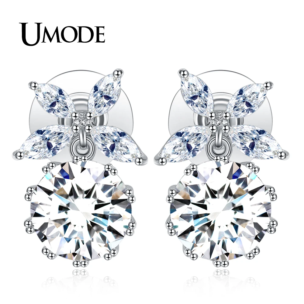 Женские серьги-подвески с крупными фианитами UMODE в форме цветка подарок на день