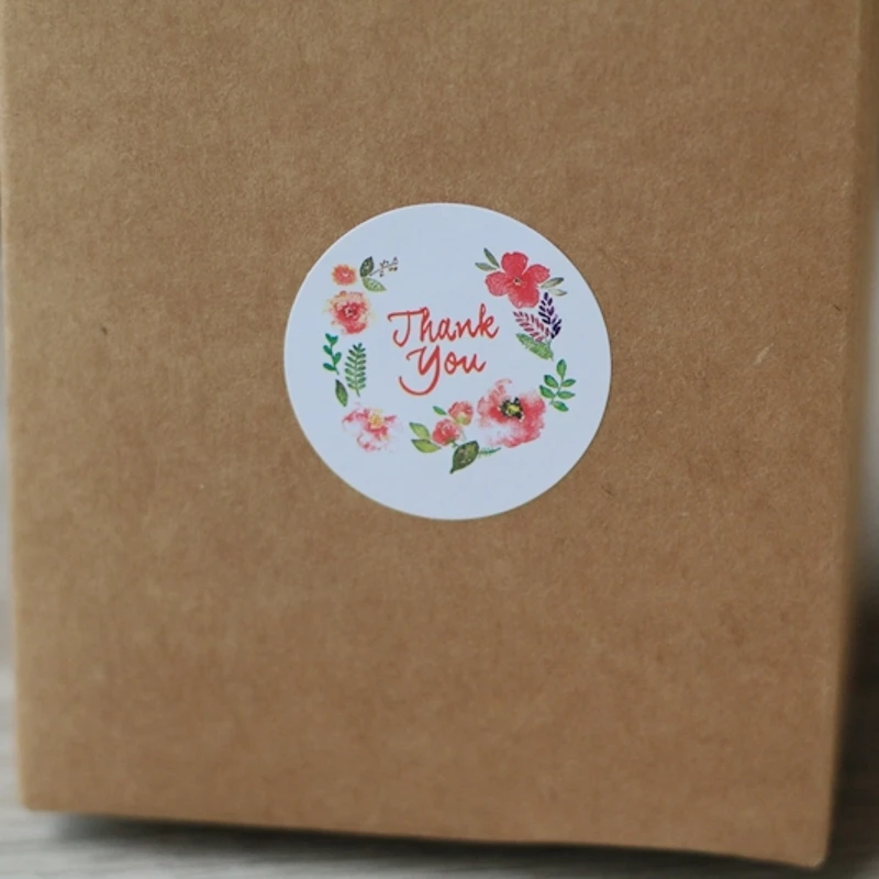 

100Pcs/Lot Thank you Small Freshness Flower Printing Sealing Label Kraft Sticker Baking DIY Work Round Gift Stickers 3.5cm M1002