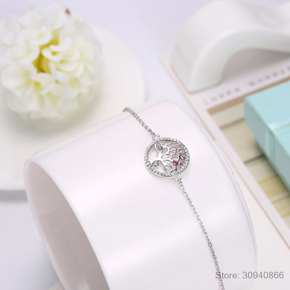 Браслет LEKANI с кристаллами Swarovski, настоящая 925 Серебряная цепочка, браслет из дерева жизни, аксессуары для женщин, свадебное ювелирное изделие