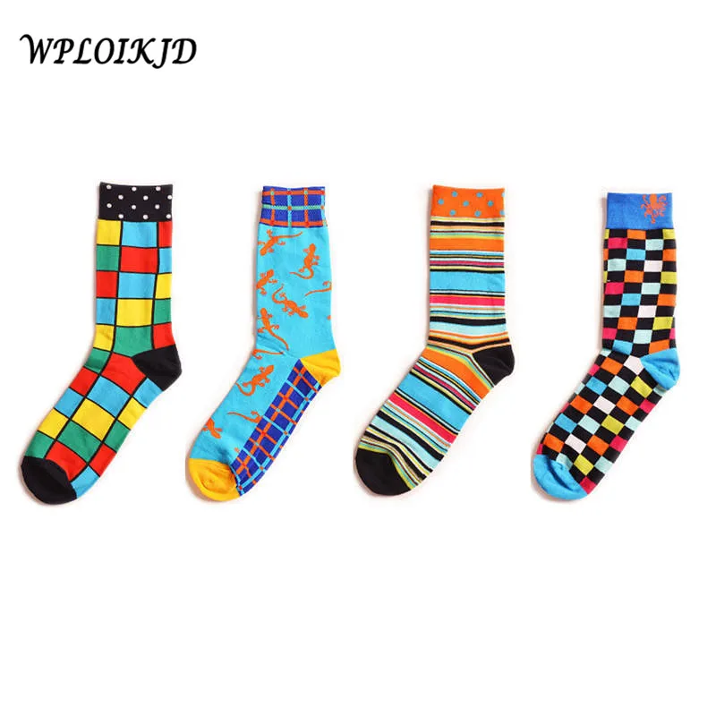 

[WPLOIKJD] Fashion Happy Socks Mens Colorful Crew Cotton Sock Originality Jigsaw Couple Odd Fun Socks Men' Plus Size Socks Tide