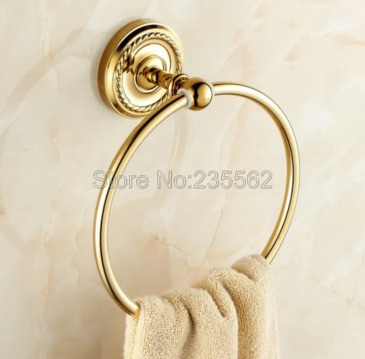 Wall Mounted Bathroom Towel Ring Holders Gold Color Brass Finish lba605