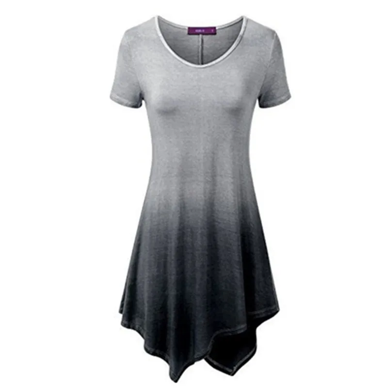 

2019 New Summer Gradient Color Femme Short Sleeve Dresses V-Neck Loose irregular Dress 5XL Plus Size Women Clothing Black Dress