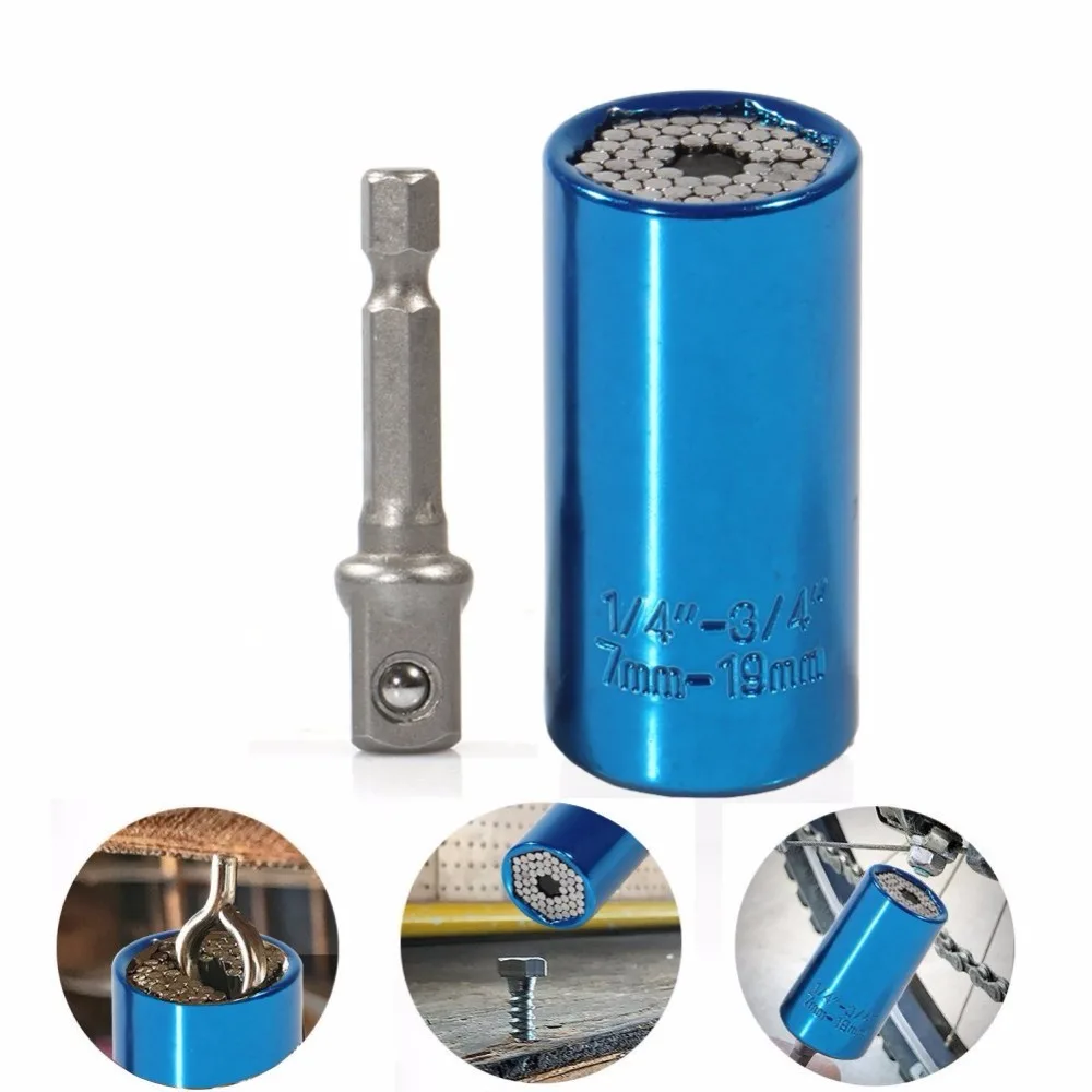 Universal Socket Wrench 7mm19mm Universal Sockets Tools With Power Drill Adapter Tool Set Green